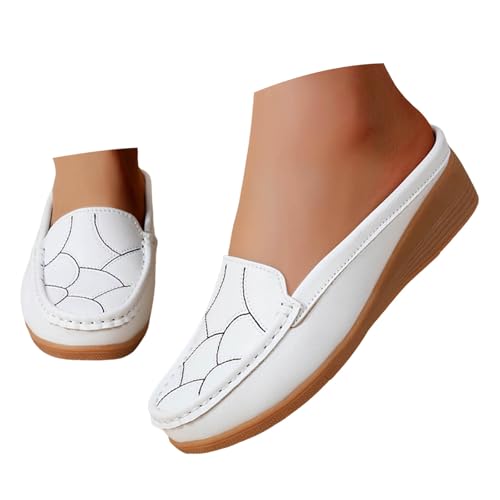 Loafer Damen Flache Slipper Mokassins Damen Lederschuhe mit Baotou, modische Oberbekleidung, offener Absatz, Slip On Plateau, weiche Sohle, Freizeitschuhe Bequem Slip on Bequemschuhe Flats (White, 44) Loafer Damen Flache Slipper Mokassins Damen Lederschuhe mit Baotou, modische Oberbekleidung, offener Absatz, Slip On Plateau, weiche Sohle, Freizeitschuhe Bequem Slip on Bequemschuhe Flats (White, 44) von VBEDKDEB