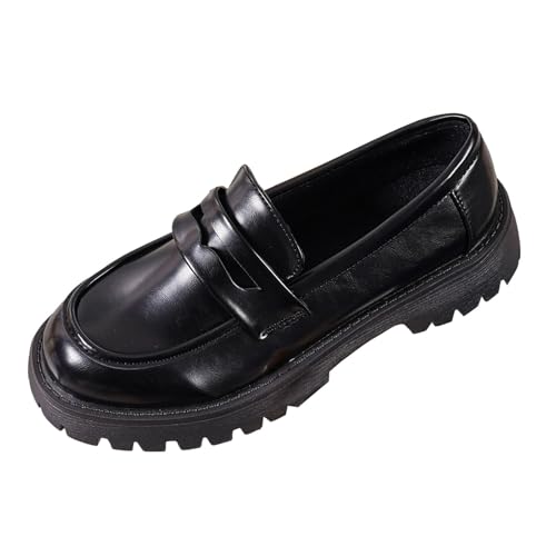 Loafer Damen Flache Slipper Mokassins Damen Loafer mit glänzender Dicker Sohle, höhenverstärkend, modische Slipper zum Reinschlüpfen, Freizeitschuhe Halbschuhe Slip on Bequemschuhe Flats (42) von VBEDKDEB