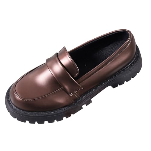 Loafer Damen Flache Slipper Mokassins Damen Loafer mit glänzender Dicker Sohle, höhenverstärkend, modische Slipper zum Reinschlüpfen, Freizeitschuhe Halbschuhe Slip on Bequemschuhe Flats (Bronze, 39) von VBEDKDEB