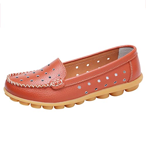 Loafer Damen Flache Slipper Mokassins Damen Walking Flat Loafer Slip On Bequeme Flache Schuhe Outdoor Fahrschuhe Halbschuhe Bequem Slip on Bequemschuhe (Orange, 40) von VBEDKDEB