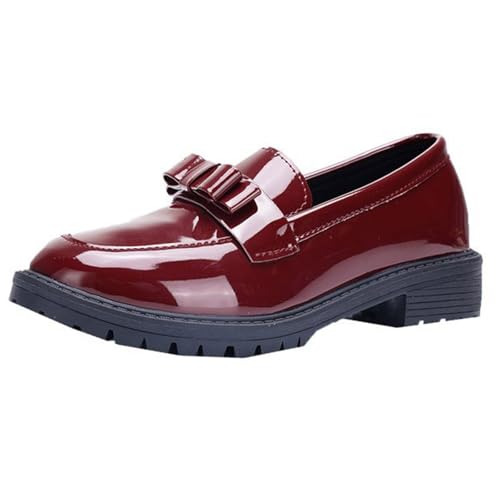 Loafer Damen Flache Slipper Mokassins Damenmode Slipper aus glänzendem Leder, Retro, mittelhoher Absatz, einfarbig, Freizeitschuhe Schlupfschuhe Slip on Bequemschuhe Flats (Red, 42) von VBEDKDEB