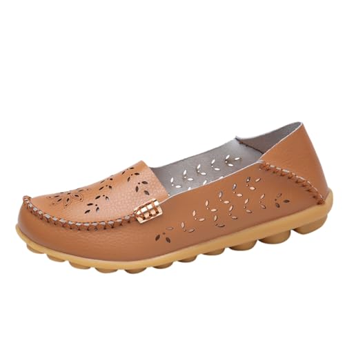 Loafer Damen Flache Slipper Mokassins Damenschuhe Grobe Absätze Kurze Lederstiefel Stiefel High Heels Damenstiefel Mode Reißverschlussstiefel Halbschuhe Schlupfschuhe Komfort Flats (Brown, 41) von VBEDKDEB
