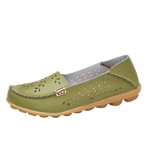 Loafer Damen Flache Slipper Mokassins Damenschuhe Grobe Absätze Kurze Lederstiefel Stiefel High Heels Damenstiefel Mode Reißverschlussstiefel Halbschuhe Schlupfschuhe Komfort Flats (Green, 38) von VBEDKDEB