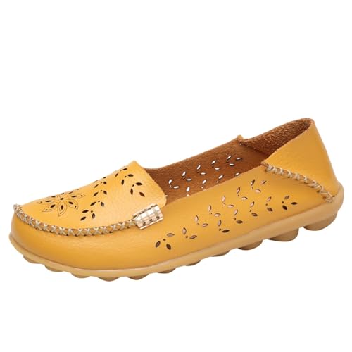 Loafer Damen Flache Slipper Mokassins Damenschuhe Grobe Absätze Kurze Lederstiefel Stiefel High Heels Damenstiefel Mode Reißverschlussstiefel Halbschuhe Schlupfschuhe Komfort Flats (Yellow, 38) von VBEDKDEB