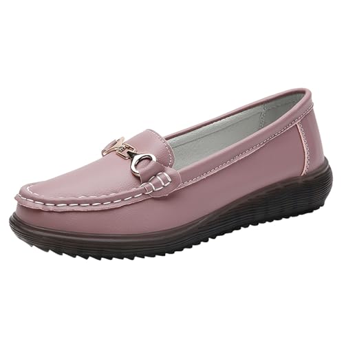 Loafer Damen Flache Slipper Mokassins Damenschuhe Mode Lederschuhe Ausgehöhlte Loafers Freizeitschuhe Bequem Slip on Bequemschuhe Flach (Light Purple, 38) von VBEDKDEB