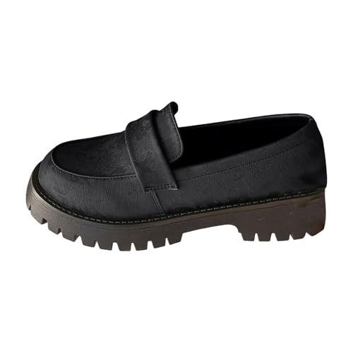 Loafer Damen Flache Slipper Mokassins Damenschuhe aus Leder mit Dicker Sohle und Aufdruck im britischen Stil Schlupfschuhe Bequem Slip on Flats (35) von VBEDKDEB