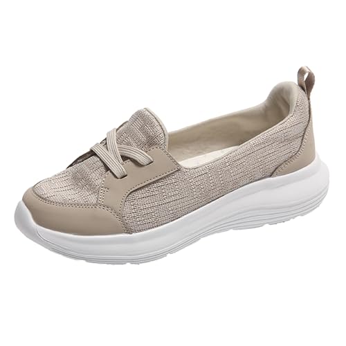 Loafer Damen Flache Slipper Mokassins Freizeit SingleShoes Gehen Wandern Pick Up Kinder Schuhe Atmungsaktiv Mode Für Bequem Slip on Komfort Flats (Beige, 40) von VBEDKDEB