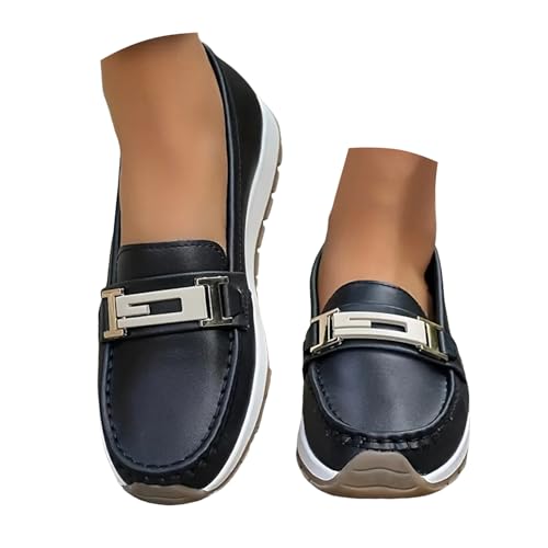 Loafer Damen Flache Slipper Mokassins Leichte Slipper für Damen mit Metall Freizeitschuhen, Farbe, einfache Schuhe Schlupfschuhe Slip on Komfort Flach (38) von VBEDKDEB