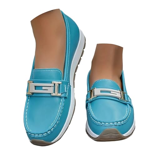 Loafer Damen Flache Slipper Mokassins Leichte Slipper für Damen mit Metall Freizeitschuhen, Farbe, einfache Schuhe Schlupfschuhe Slip on Komfort Flach (Blue, 39) von VBEDKDEB