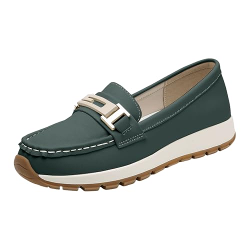 Loafer Damen Flache Slipper Mokassins Leichte Slipper für Damen mit Metall Freizeitschuhen, Farbe, einfache Schuhe Schlupfschuhe Slip on Komfort Flach (Green, 44) von VBEDKDEB
