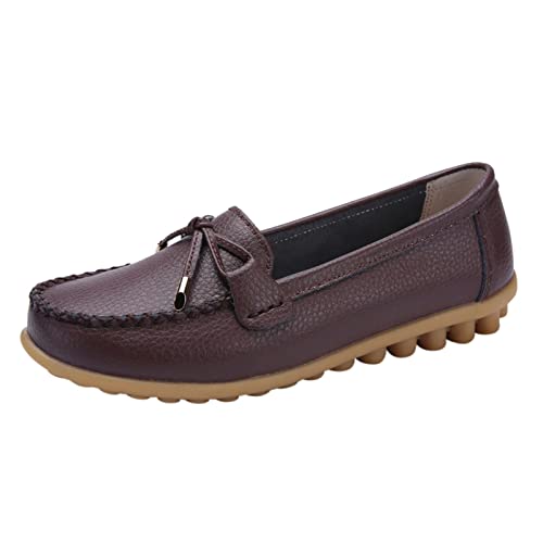 Loafer Damen Flache Slipper Mokassins Mode Frauen atmungsaktive Spitze up Schuhe Wohnung beiläufige Halbschuhe Schlupfschuhe Slip on Flats (Coffee, 39) von VBEDKDEB