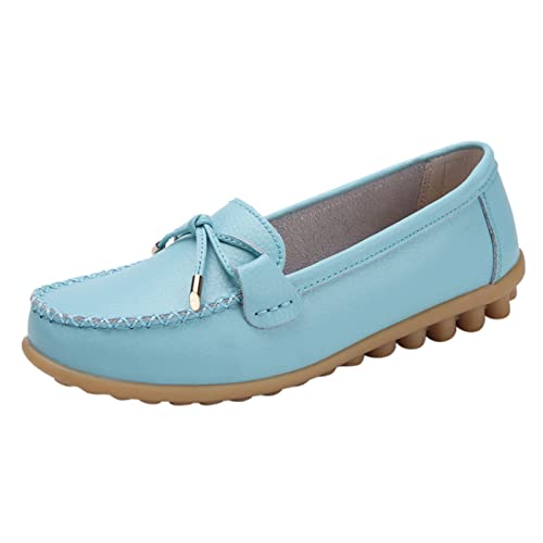 Loafer Damen Flache Slipper Mokassins Mode Frauen atmungsaktive Spitze up Schuhe Wohnung beiläufige Halbschuhe Schlupfschuhe Slip on Flats (Light Blue, 42) von VBEDKDEB