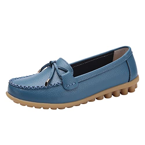 Loafer Damen Flache Slipper Mokassins Mode Frauen atmungsaktive Spitze up Schuhe Wohnung beiläufige Halbschuhe Schlupfschuhe Slip on Flats (Sky Blue, 41) von VBEDKDEB