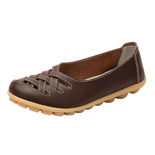 Loafer Damen Flache Slipper Mokassins Modische Damen Einzelschuhe aus Leder mit Slope Absatz, Freizeitschuhe Schlupfschuhe Bequem Slip on Flach (Brown, 40) von VBEDKDEB