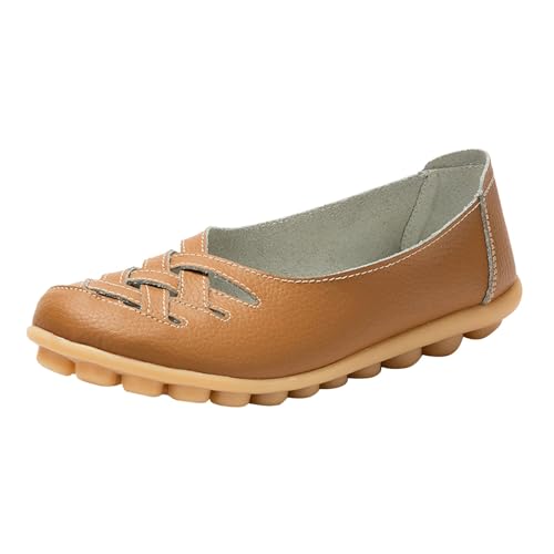 Loafer Damen Flache Slipper Mokassins Modische Damen Einzelschuhe aus Leder mit Slope Absatz, Freizeitschuhe Schlupfschuhe Bequem Slip on Flach (Khaki, 39) von VBEDKDEB