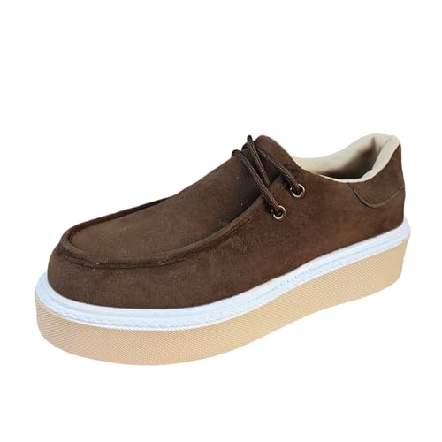 Loafer Damen Flache Slipper Mokassins Retro Solid Schnürschuhe mit runder Zehenpartie Dicker Sohle. Freizeitschuhe Halbschuhe Schlupfschuhe Slip on Bequemschuhe (Brown, 37) von VBEDKDEB