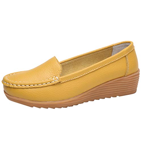 Loafer Damen Flache Slipper Mokassins Schuhe Frauen Slip Flock auf beiläufige Flat Loafers Knöchel DamenfreizeitSchuhe Halbschuhe Slip on Komfort Flach (Yellow, 36) von VBEDKDEB