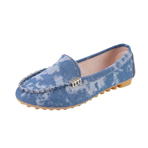Loafer Damen Flache Slipper Mokassins Schuhe für Damen, Kleinkinder, Wanderschuhe, PU Freizeitschuhe Schlupfschuhe Slip on Komfort Flats (Blue, 39) von VBEDKDEB