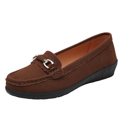 Loafer Damen Flache Slipper Mokassins Slip On Damen Walking Flache Loafer Freizeitschuhe Schuhe für Frauen Schlupfschuhe Slip on Bequemschuhe Flats (Brown, 43) von VBEDKDEB