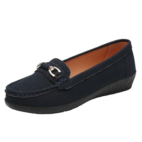 Loafer Damen Flache Slipper Mokassins Slip On Damen Walking Flache Loafer Freizeitschuhe Schuhe für Frauen Schlupfschuhe Slip on Bequemschuhe Flats (Dark Blue, 44) von VBEDKDEB