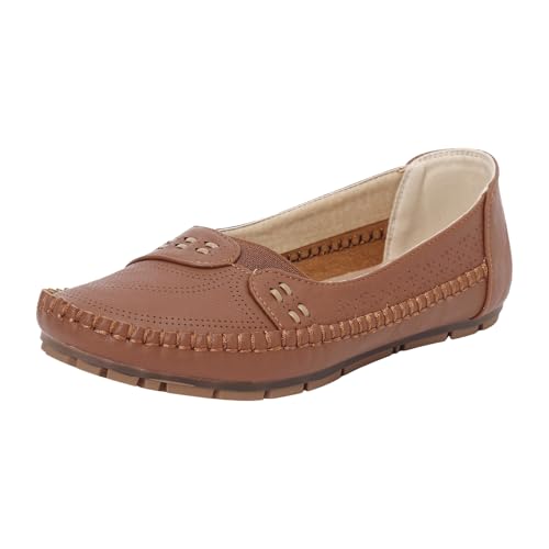 Loafer Damen Flache Slipper Mokassins Slip On Damen Walking Flache Loafer Freizeitschuhe Wanderschuhe für Bequem Slip on Bequemschuhe Flats (Brown, 42) von VBEDKDEB