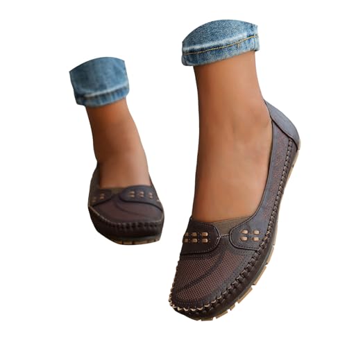 Loafer Damen Flache Slipper Mokassins Slip On Damen Walking Flache Loafer Freizeitschuhe Wanderschuhe für Bequem Slip on Bequemschuhe Flats (Coffee, 43) von VBEDKDEB