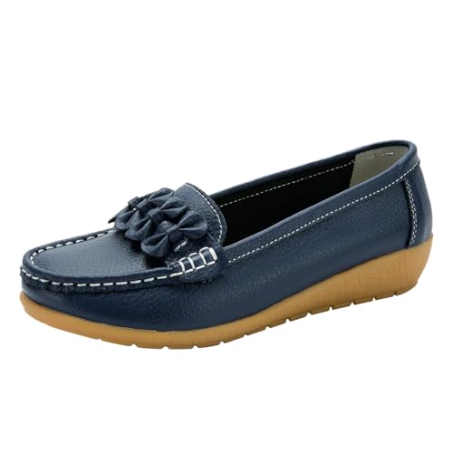 Loafer Damen Flache Slipper Mokassins Slip On Women Walking Flat Loafers Freizeitschuhe Driving Wanderschuhe für Frauen Bequem Bequemschuhe Komfort Flach (Dark Blue, 40) von VBEDKDEB