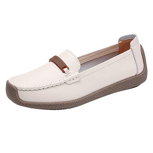 Loafer Damen Flache Slipper Mokassins Slip On Women Walking Flat Loafers Freizeitschuhe Driving Wanderschuhe für Frauen Halbschuhe Slip on Bequemschuhe Flats (Beige, 37) von VBEDKDEB