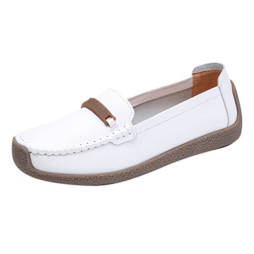 Loafer Damen Flache Slipper Mokassins Slip On Women Walking Flat Loafers Freizeitschuhe Driving Wanderschuhe für Frauen Halbschuhe Slip on Bequemschuhe Flats (White, 39) von VBEDKDEB