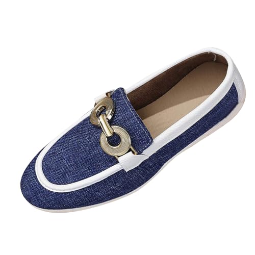 Loafer Damen Flache Slipper Mokassins Sneakers für Damen Frühling Schuhe Bootsschuhe Mode Leichte Slipper Schlupfschuhe Bequem Slip on Flats (Blue, 39) von VBEDKDEB