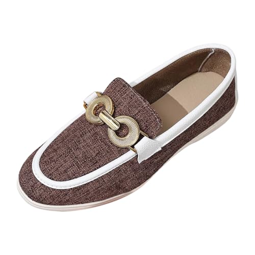 Loafer Damen Flache Slipper Mokassins Sneakers für Damen Frühling Schuhe Bootsschuhe Mode Leichte Slipper Schlupfschuhe Bequem Slip on Flats (Brown, 38) von VBEDKDEB