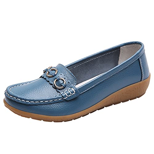 Loafer Damen Flache Slipper Mokassins Walking Flat Loafer für Damen zum Hineinschlüpfen Bequeme Flache Schuhe Outdoor Fahrschuhe Halbschuhe Schlupfschuhe Bequem Slip on (Light Blue, 38) von VBEDKDEB