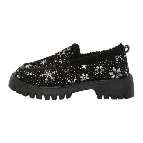 Loafer Damen Flache Slipper Mokassins Weihnachts Damenschuhe mit Dicker Sohle, gepolsterte Schuhe, modische Freizeit Loafer Halbschuhe Bequem Slip on Flats (41) von VBEDKDEB