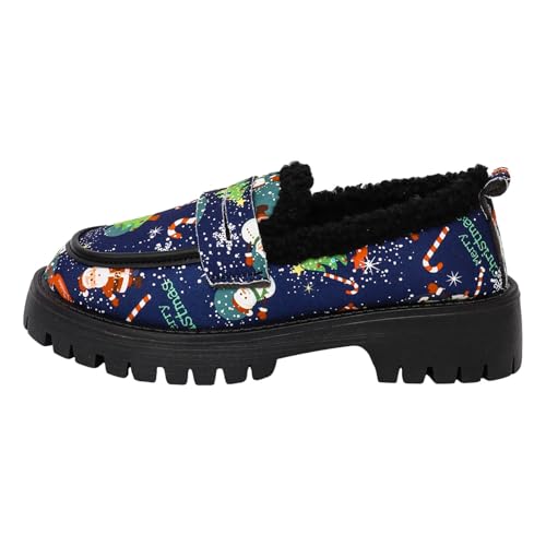 Loafer Damen Flache Slipper Mokassins Weihnachts Damenschuhe mit Dicker Sohle, gepolsterte Schuhe, modische Freizeit Loafer Halbschuhe Bequem Slip on Flats (Blue, 36) von VBEDKDEB