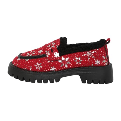 Loafer Damen Flache Slipper Mokassins Weihnachts Damenschuhe mit Dicker Sohle, gepolsterte Schuhe, modische Freizeit Loafer Halbschuhe Bequem Slip on Flats (Red, 41) von VBEDKDEB