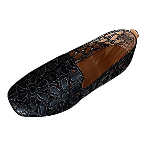 Loafer Damen Mokassins Flache Slipper Ankunfts Schwarz Frauen atmungsaktives PU Ballett Leichter weicher runder Beleg Ballerina Schlupfschuhe Slip on Bequemschuhe Komfort (38) von VBEDKDEB