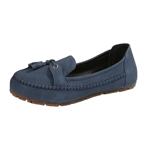 Loafer Damen Mokassins Flache Slipper Frühling und Sommer Damenschuhe mit runder Spitze weicher Sohle, Quaste, einbeinig, flach, modisch, Freizeitschuhe Schlupfschuhe Bequem Komfort Flats (Blue, 36) von VBEDKDEB