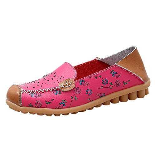 Loafer Damen Mokassins Flache Slipper Mode Frauen atmungsaktive Spitze up Schuhe Wohnung beiläufige Halbschuhe Bequem Slip on Bequemschuhe (Watermelon Red, 39) von VBEDKDEB