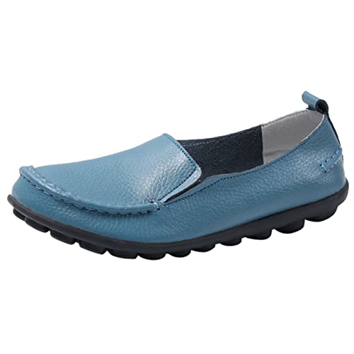 Loafer Damen Mokassins Flache Slipper Mode Frauen atmungsaktive Spitze up Schuhe Wohnung beiläufige Halbschuhe Schlupfschuhe Komfort Flats (Sky Blue, 41) von VBEDKDEB