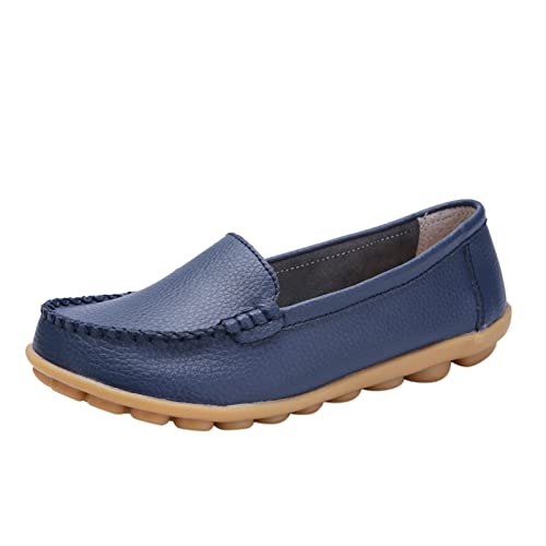 Loafer Damen Mokassins Flache Slipper Mode Frauen atmungsaktive Spitze up Schuhe Wohnung beiläufige Halbschuhe Schlupfschuhe Slip on Bequemschuhe (Dark Blue, 40) von VBEDKDEB