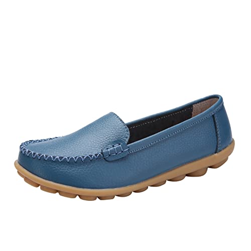 Loafer Damen Mokassins Flache Slipper Mode Frauen atmungsaktive Spitze up Schuhe Wohnung beiläufige Halbschuhe Schlupfschuhe Slip on Bequemschuhe (Light Blue, 40) von VBEDKDEB