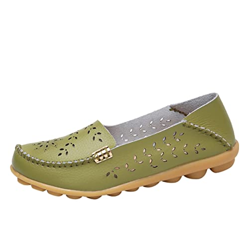 Loafer Damen Mokassins Flache Slipper Mode Frauen atmungsaktive Spitze up Schuhe Wohnung beiläufige Halbschuhe Slip on Bequemschuhe Komfort (Green, 38) von VBEDKDEB
