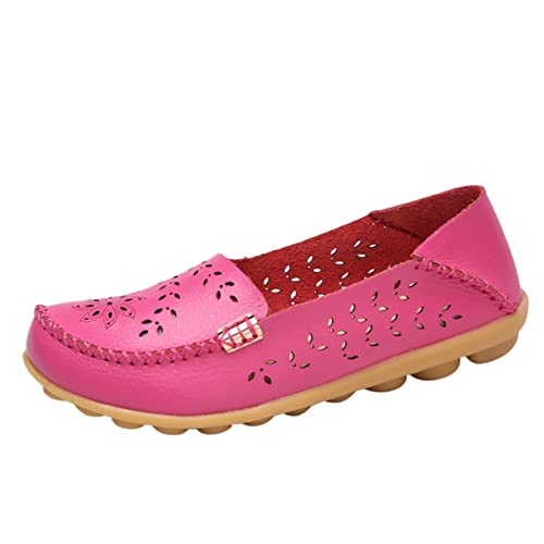 Loafer Damen Mokassins Flache Slipper Mode Frauen atmungsaktive Spitze up Schuhe Wohnung beiläufige Halbschuhe Slip on Bequemschuhe Komfort (Watermelon Red, 42) von VBEDKDEB