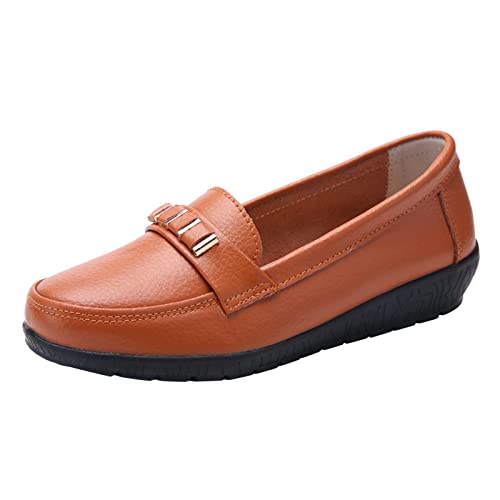 Loafer Damen Mokassins Flache Slipper Mode Frauen atmungsaktive Spitze up Schuhe Wohnung beiläufige Schlupfschuhe Bequem Bequemschuhe Komfort (Orange, 38) von VBEDKDEB