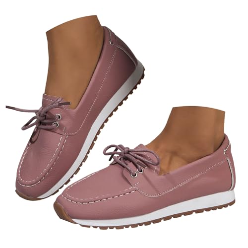 Loafer Damen Mokassins Flache Slipper Schlupfschuhe mit geschlossener Spitze für Damen, modische Lederschuhe weicher Sohle, leichte Freizeitschuhe draußen Halbschuhe Schlupfschuhe Slip on (Red, 36) von VBEDKDEB