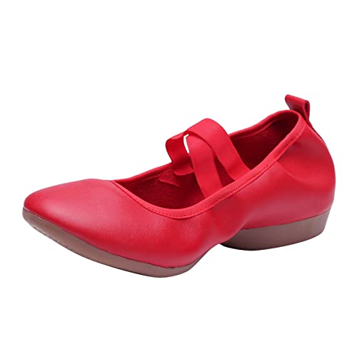 Mary Jane Schuhe Damen Freizeit Damen weiche Sohle einfarbig rutschfeste Keile runde Zehen atmungsaktive Tanzschuhe Mary Jane (Red, 38) von VBEDKDEB