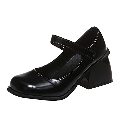 Mary Jane Schuhe Damen Freizeit Frauen Kunstleder Volltonfarbe Dicke Sohle Quadratische Absätze Slip On Faule Menschen Runde Zehe Schuhe Mary Jane Shoes (38) von VBEDKDEB