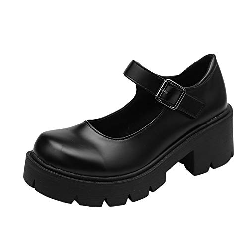 Mary Jane Schuhe Damen Vintage Mode Dicke Platform Schuhe Frauen Damen Fersen beiläufige Schwarze für Frauen Lackschuhe (40) von VBEDKDEB