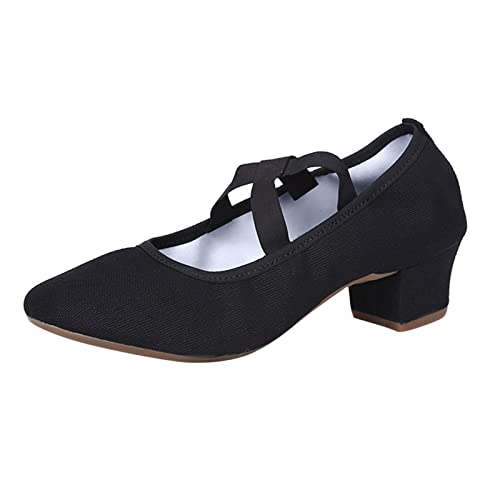 Pumps Damen 2023 Soft Sole Solid Color Cloth Crossbinding Tanzschuhe Latin Dance Schuhe Pumps Damen Beige (39) von VBEDKDEB