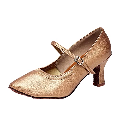 Pumps Damen Damen 7 cm Absatz hohe Moderne Tanzschuhe Indoor Tanzschuhe Gesellschaftstanz Square Dance Schuhe Nationale Standard Sling Pumps (Brown, 41) von VBEDKDEB